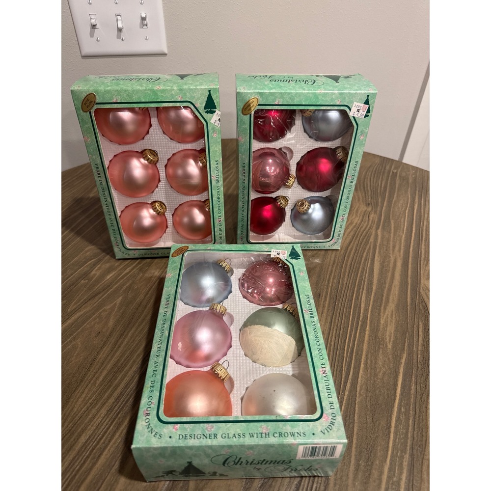 Vintage Christmas by Krebs Glass Ornaments 18ct Lot Rose Pearl Cranberry USA